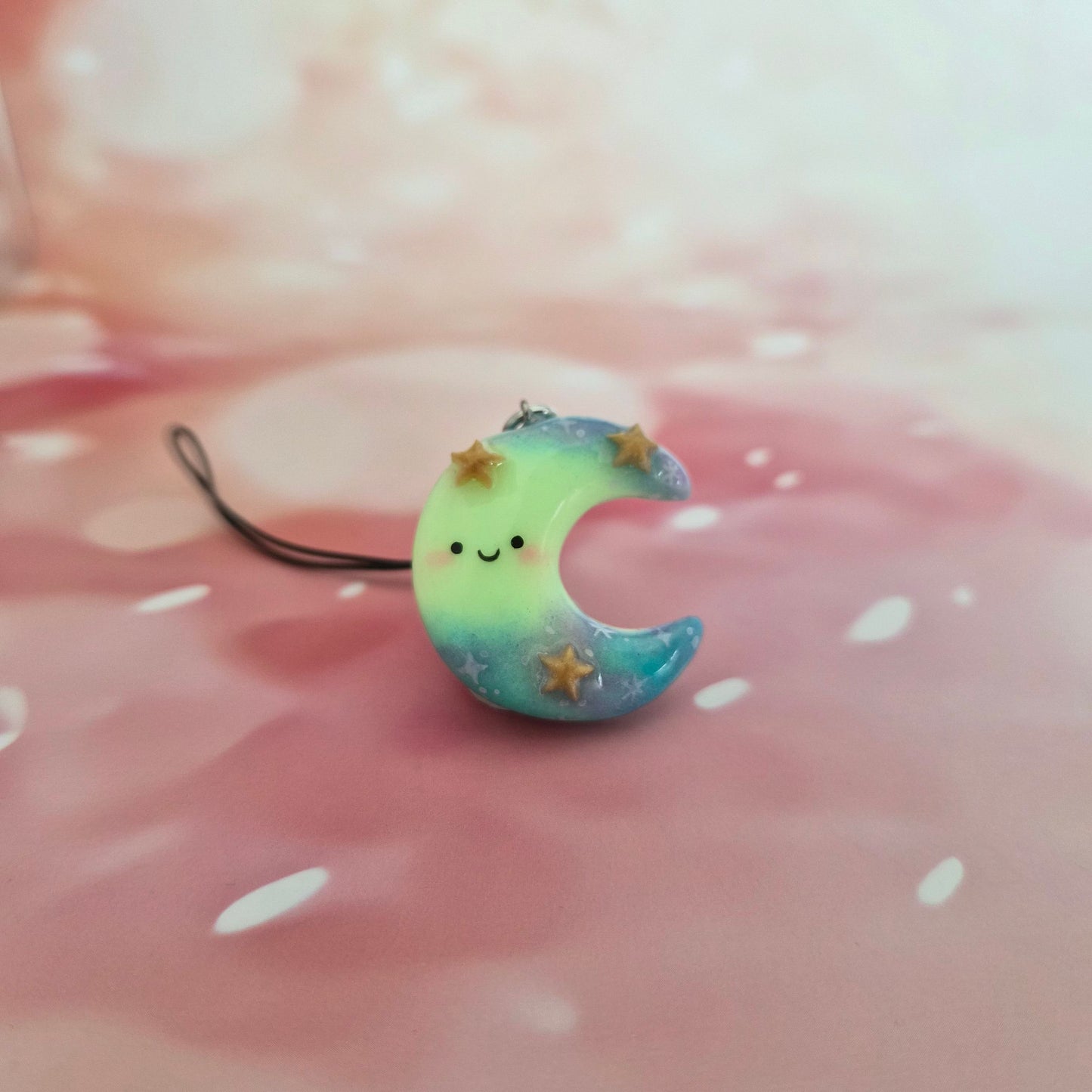 Moon: Clay Keychain, Charm, Handmade Clay Craft and Resin Charm