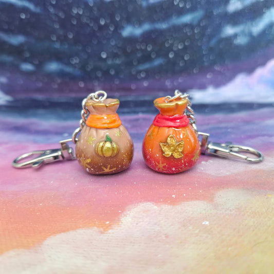 Enchanted Autumn Satchels: Clay Bag Keychain, Handmade Clay Craft and Resin Charm