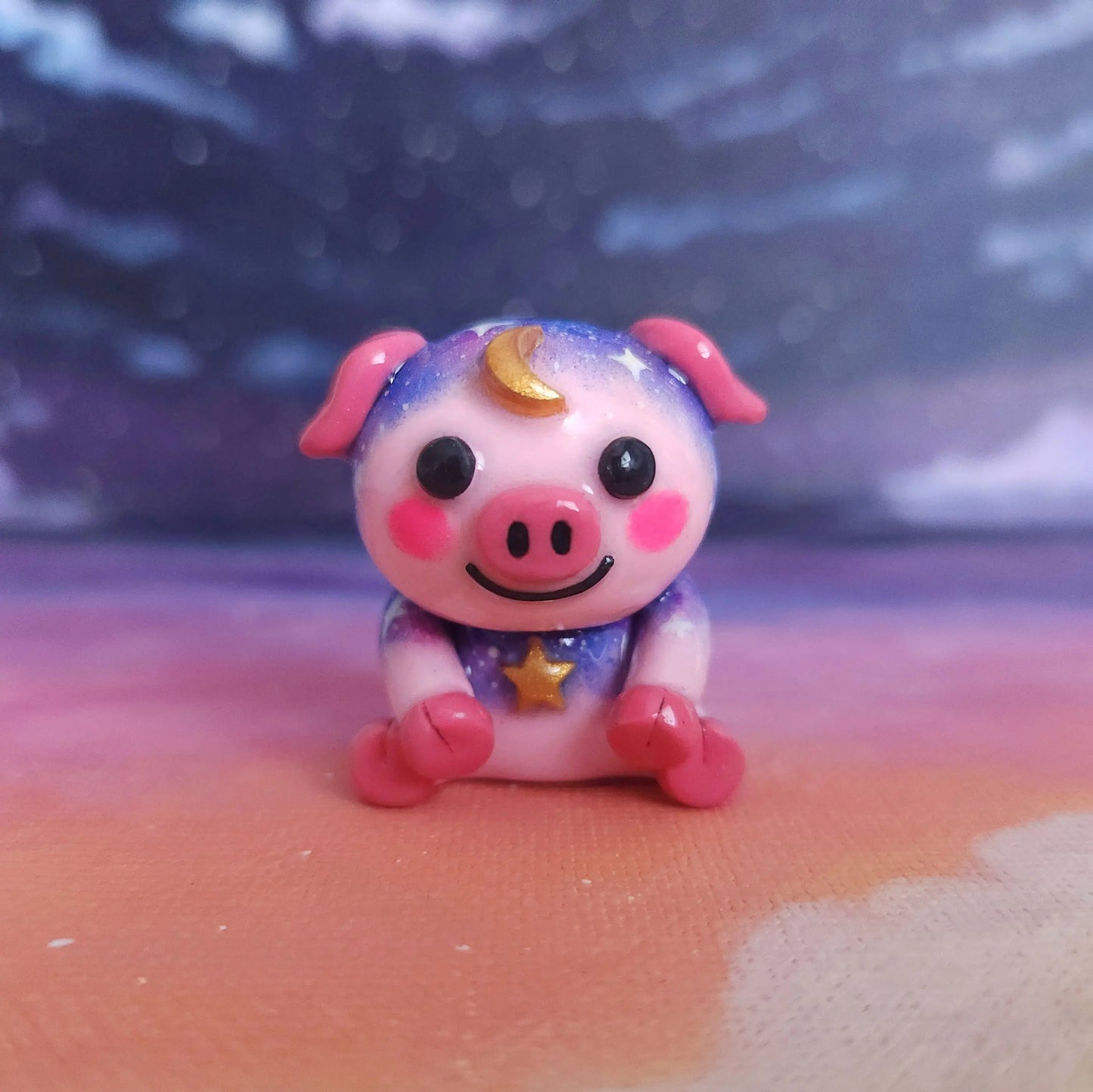 Clay Pig Desk Friend, Handmade Clay Craft and Resin Charm Front