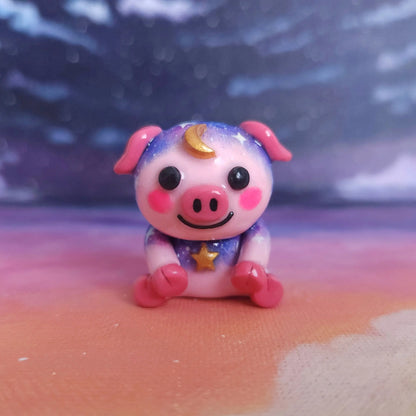 Clay Pig Desk Friend, Handmade Clay Craft and Resin Charm Front