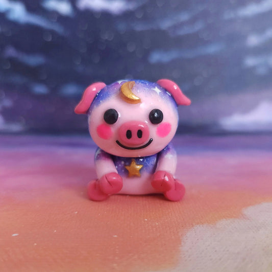 Clay Pig Desk Friend, Handmade Clay Craft and Resin Charm Front