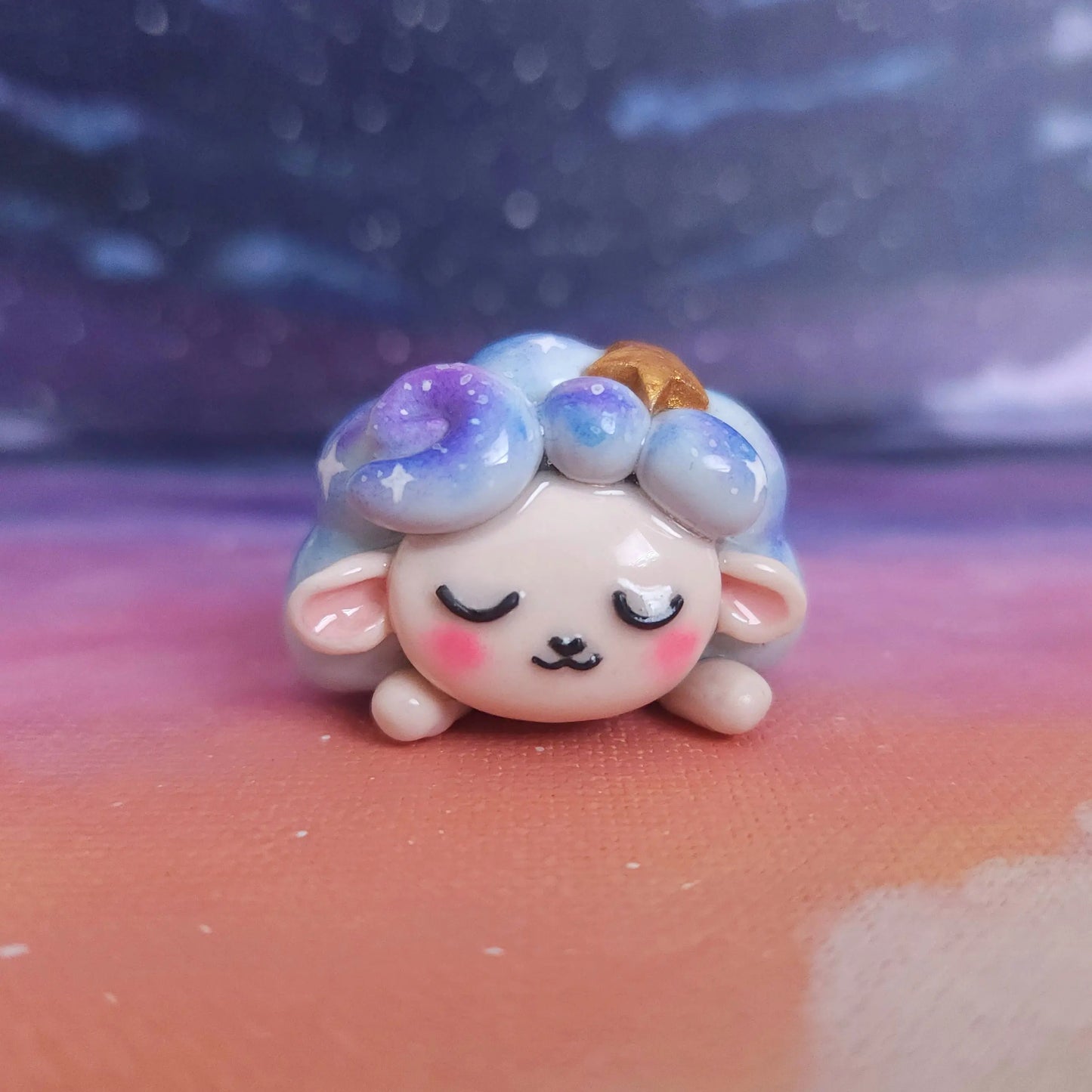 Clay Sheep Desk Friend, Handmade Clay Craft and Resin Charm Front