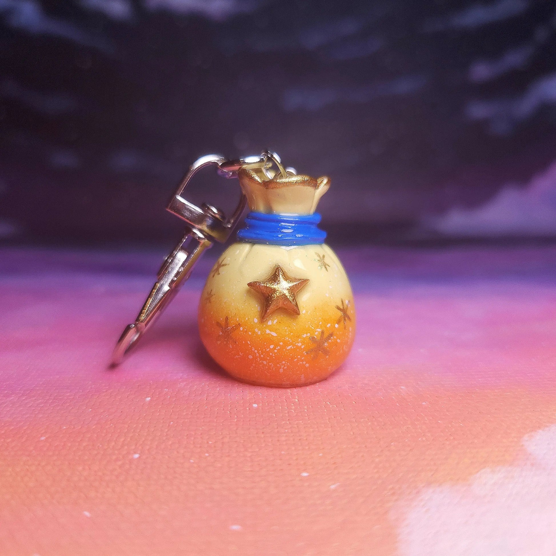 Clay Yellow Bag Keychain, Handmade Clay Craft and Resin Charm Front