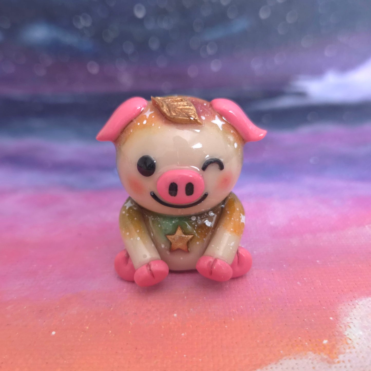 Cosmoink (Autumn Version): Clay Pig Desk Friend, Handmade Clay Craft and Resin Charm